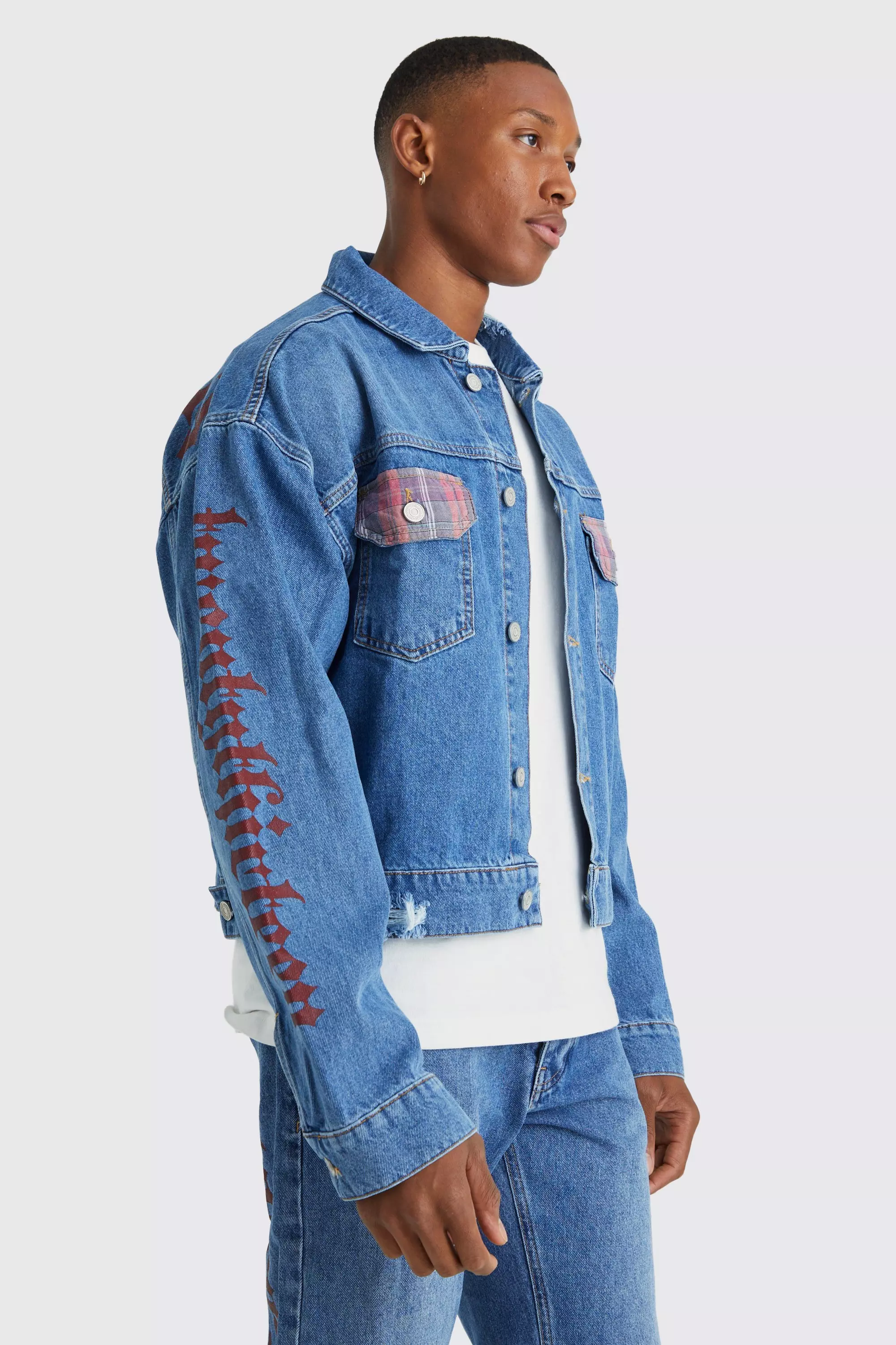 Graphic denim sale jacket mens